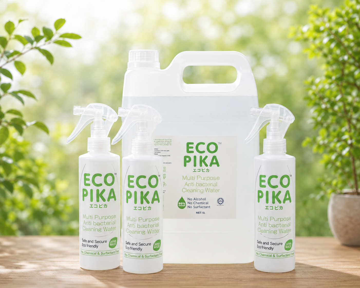 ECOPIKAの商品ボトルと業務用ボトルの写真